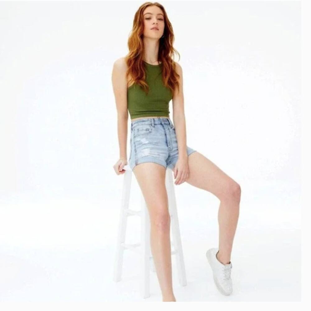 ONLY Distressed Denim Shorts Stretchy Blue Light Wash 40